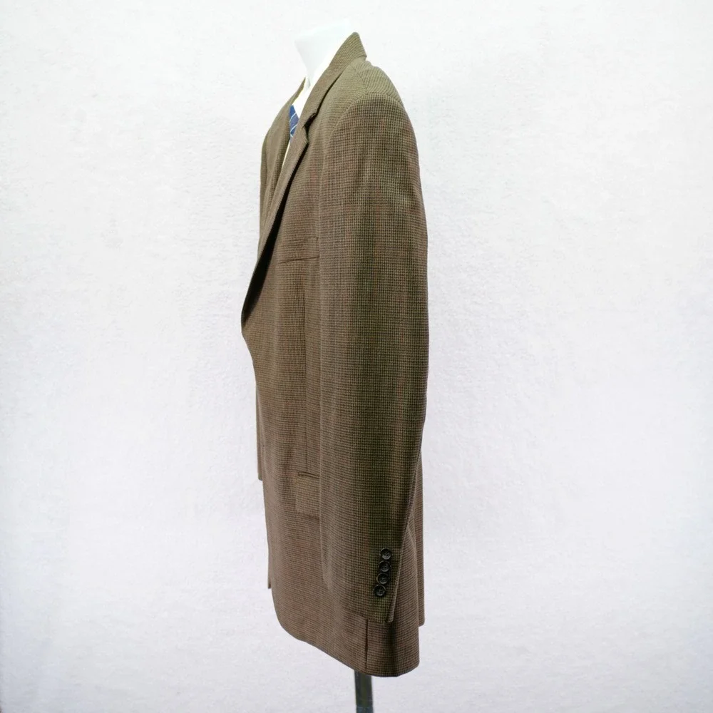 Pronto Uomo Wool Brown Tan Houndstooth W/ Red Orange‎ Winowpane 44R Sport Coat